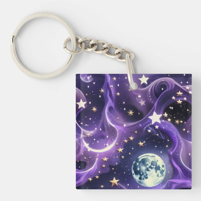 Llavero Keychain - Lavender Purple Celestial Moon Phases (Frente)