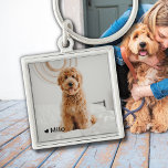 Llavero Keychain Mascota de nombres y fotografías personal<br><div class="desc">Mantén a tu amigo en todo momento cerca de ti con este accesorio único. Este llavero muestra su foto favorita de su amado mascota, junto con su nombre y un poco de corazón en la esquina. Es la manera perfecta de mostrar tu amor por tu amigo y añadir un toque...</div>