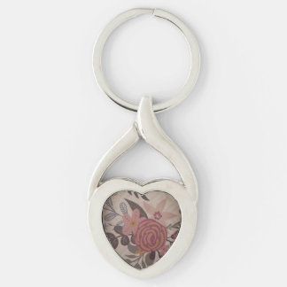 Llavero Keychain Metalizado con floral rosa