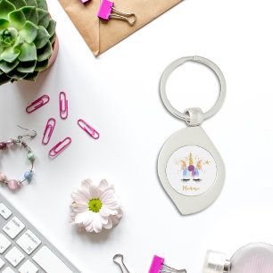Llavero Keychain Metalizado con flores de unicornio