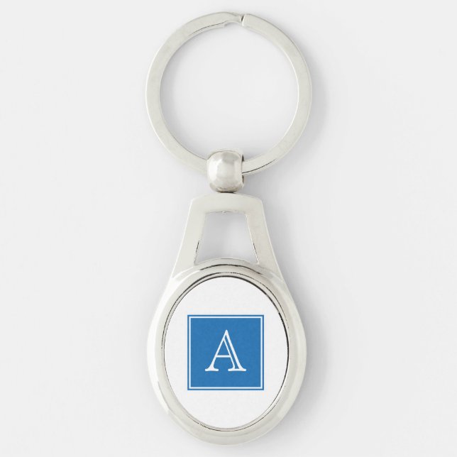 Llavero Keychain Metalizado de monograma cuadrado azul (Anverso)