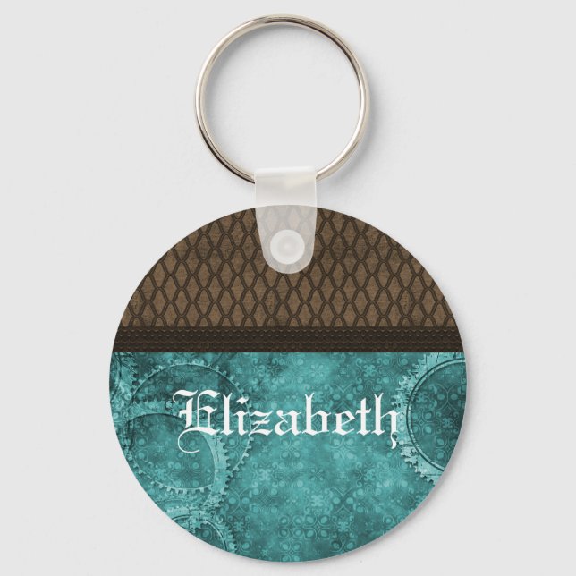 Llavero Keychain metalizado Gear Steampunk, Verde azulado (Anverso)