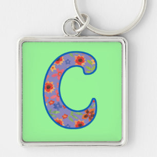 Llavero Keychain Monograma C personalizado, Patrón Floral 