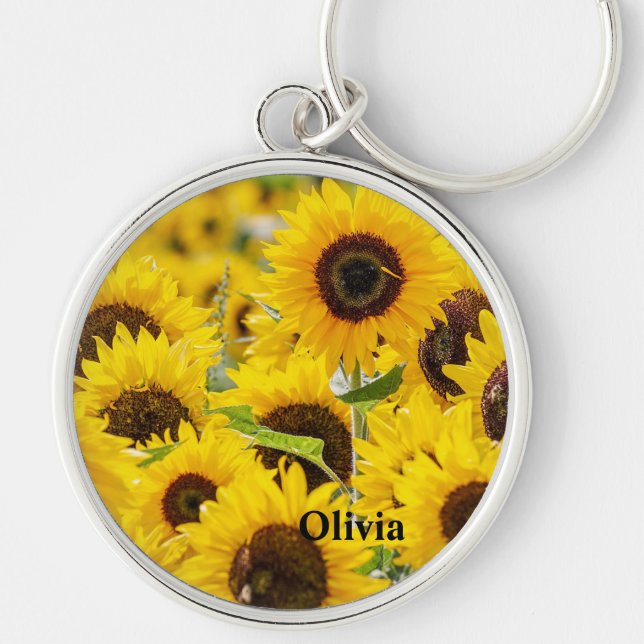 Llavero Keychain monograma de girasol personalizado (Frente)