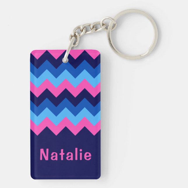Llavero Keychain monograma de Guay Blue Pink Chevron (Atrás)