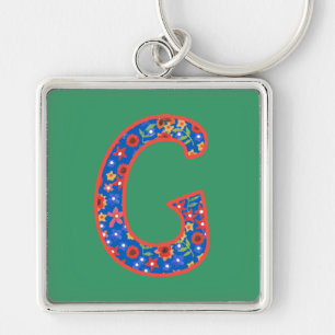 Llavero Keychain Monograma G personalizado, Patrón Floral