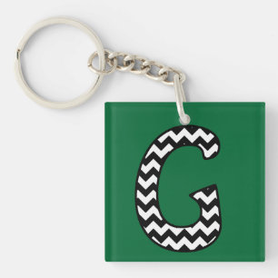 Llavero Keychain monograma personalizado: G: Chevrras blan