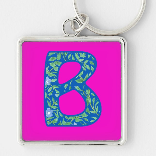 Llavero Keychain monogramada personalizado, patrón floral  (Frente)