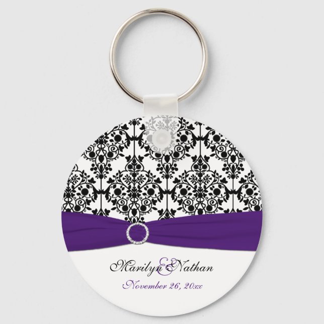 Llavero Keychain morado, blanco y negro para damascos (Anverso)