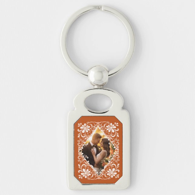 Llavero Keychain, Naranja Quemado de fotos de pareja román (Anverso)