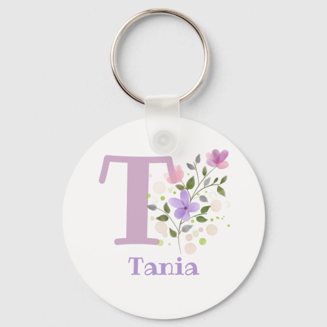 Llavero Keychain o Key Fob en un diseño floral con nombre (Anverso)