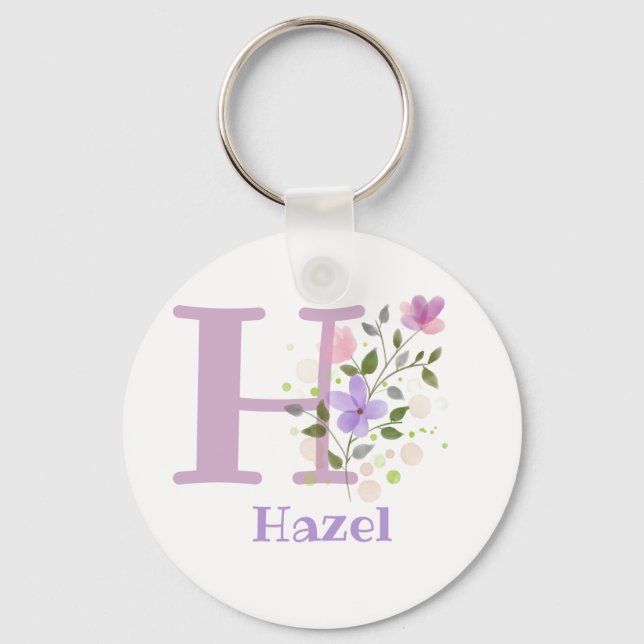 Llavero Keychain o Key Fob en un diseño floral con nombre (Anverso)