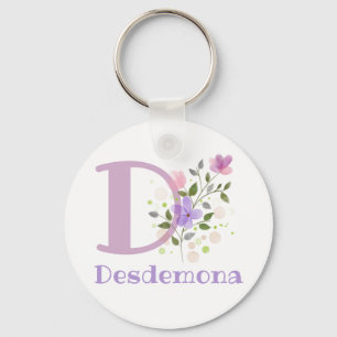 Llavero Keychain or Key Fob in a Floral Design with Name