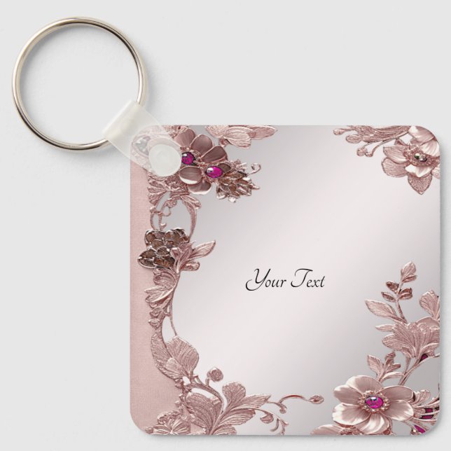 Llavero Keychain Ornate Floral Rosa (Anverso)