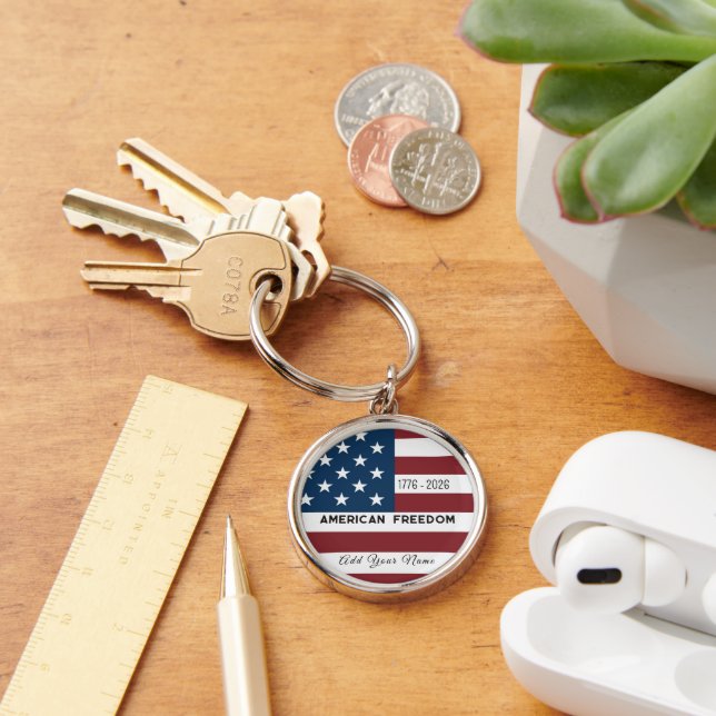 Llavero Keychain Patriotic US Flag Custom Text Name (Escritorio )