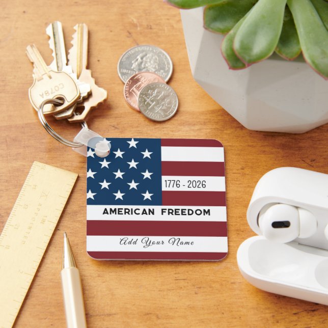 Llavero Keychain Patriotic US Flag Custom Text Name (Escritorio )