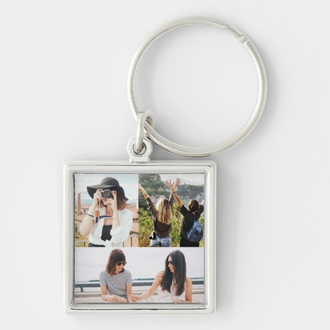 Llavero Keychain personalizada de 3 Collages de fotos (Frente)