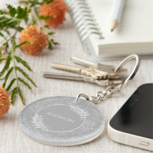 Llavero Keychain personalizada de Damask elegante gris