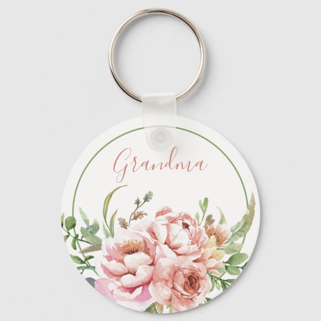 Llavero Keychain personalizada de floral de la abuela | Ed (Anverso)