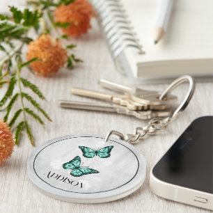 Llavero Keychain personalizada de floral de mariposa verde