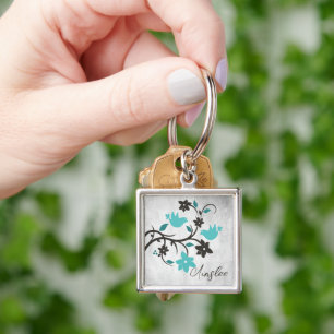 Llavero Keychain personalizada para Lovebirds verde azulad