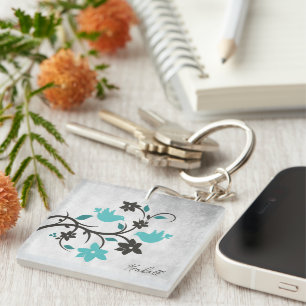 Llavero Keychain personalizada para Lovebirds verde azulad