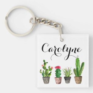 Llavero Keychain Personalizado Boho Watercolor Succulens