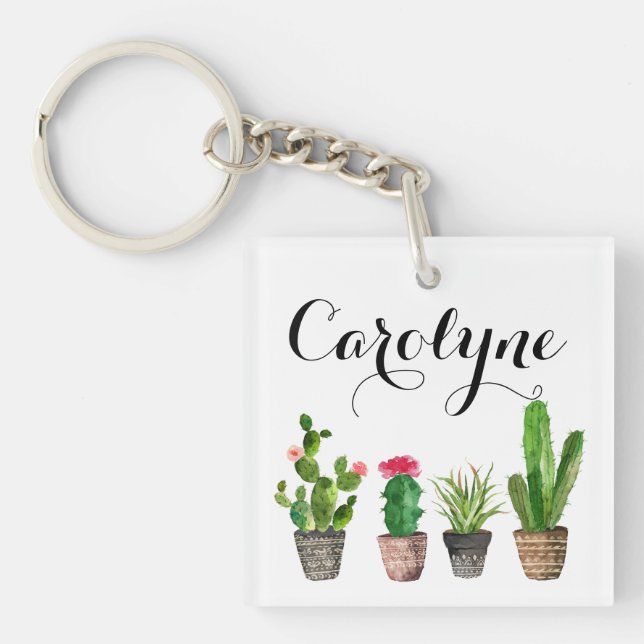 Llavero Keychain Personalizado Boho Watercolor Succulens (Frente)