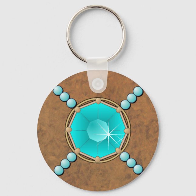 Llavero KEYCHAIN, PERSONALIZADO de cuero turquesa y perlas (Anverso)