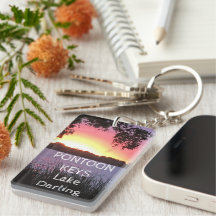 Keychain Personalizado de Pontoon Keys Lake Sunset