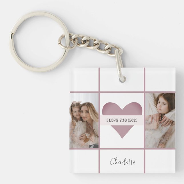 Llavero Keychain personalizado para mamá - Te amo el diseñ (Frente)