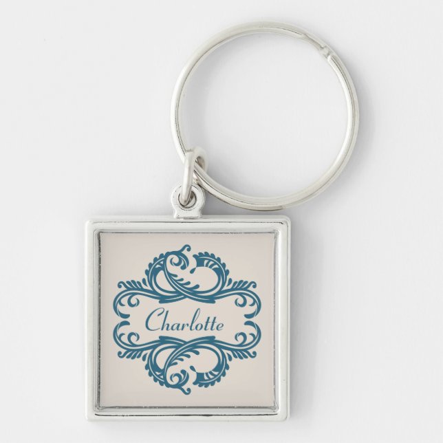 Llavero Keychain Premium de Damask de Moda azul (Frente)
