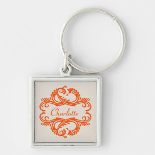 Llavero Keychain Premium de Damask de Moda de naranja