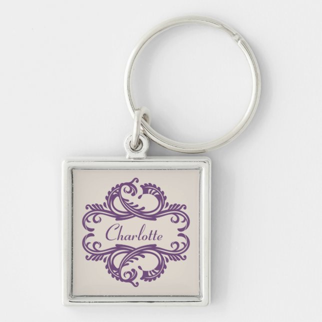 Llavero Keychain Premium de Damask de Moda púrpura (Frente)