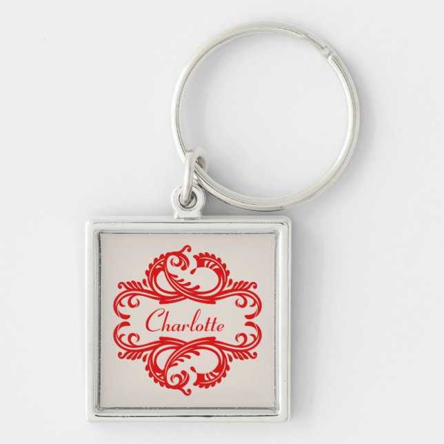 Llavero Keychain Premium de Damask de Moda roja (Frente)