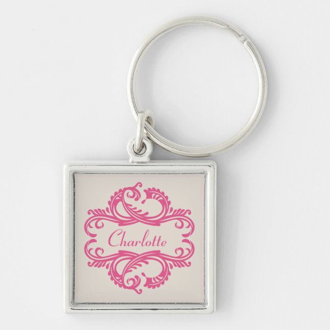 Llavero Keychain Premium de Damask de Moda rosa (Frente)