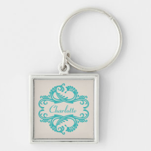 Llavero Keychain Premium de Damask de Moda verde azulada