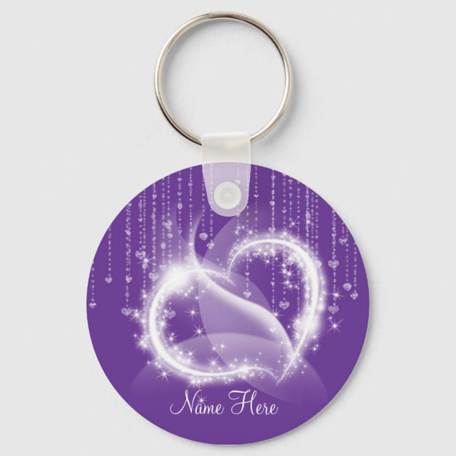 Llavero Keychain Purple Sparkly Hearts (Anverso)