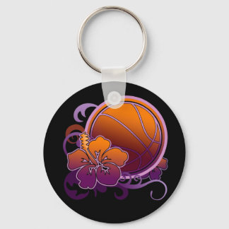Llavero Keychain púrpura de flores tropicales de baloncest