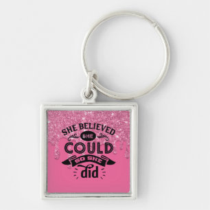 Llavero Keychain Purpurina de goteo rosado inspirador