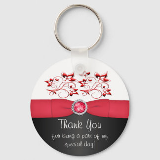 Llavero Keychain, Red, Black y White Floral