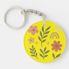 Llavero Keychain redondo amarillo floral