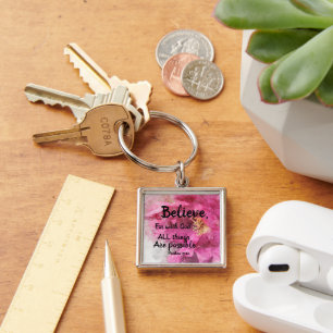 Llavero Keychain Rosa cuadrado cree en Dios