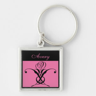 Llavero Keychain Rosa de Art Deco Negro Rosa