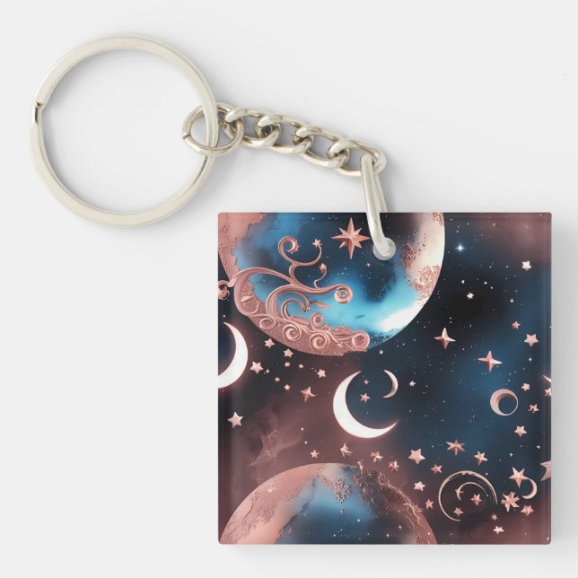Llavero Keychain - Rose Gold Celestial Moon (Frente)