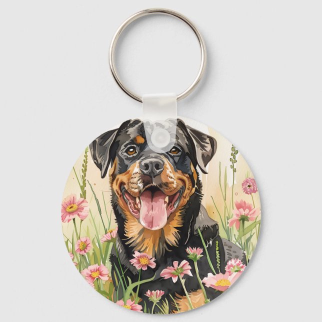 Llavero Keychain – Rottweiler Watercolor Keychain (Anverso)