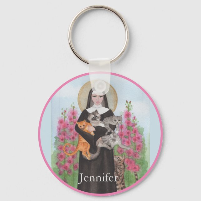 Llavero Keychain Saint Gertrude Patron St. de Gatos (Anverso)