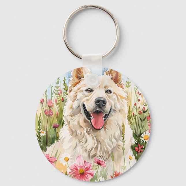 Llavero Keychain – Samoyed Watercolor Dog Bag Charm (Anverso)