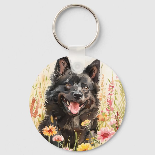 Llavero Keychain – Schipperke Watercolor Dog Charm (Anverso)