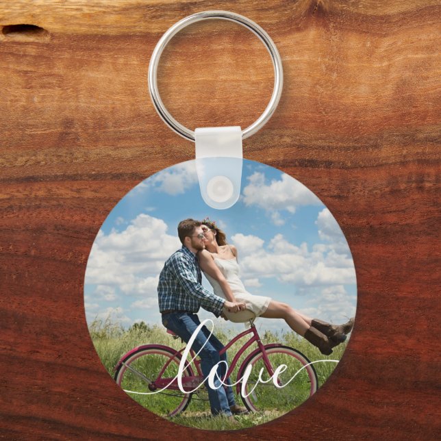 Llavero Keychain simple elegante de fotografía en pareja d (Anverso)